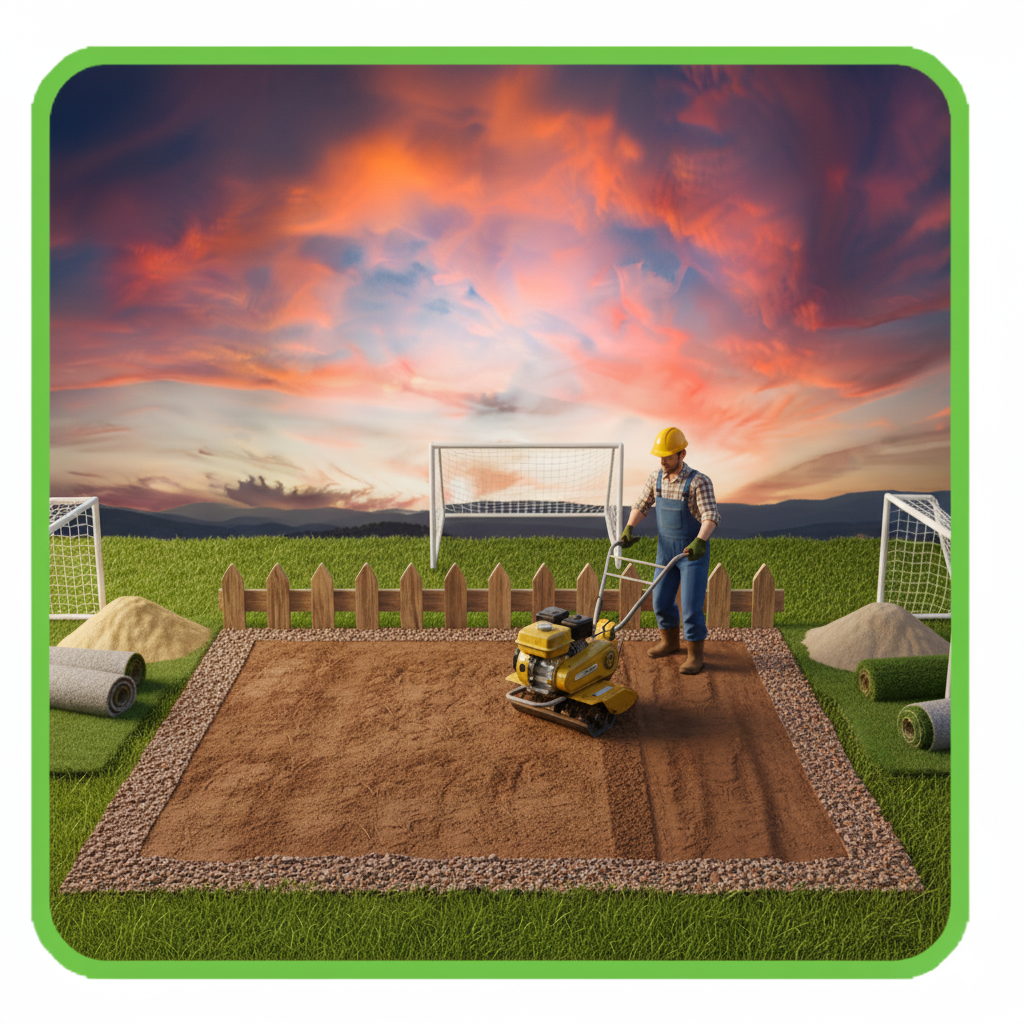 Operario usando una compactadora sobre una base de tierra dentro de un marco de grava